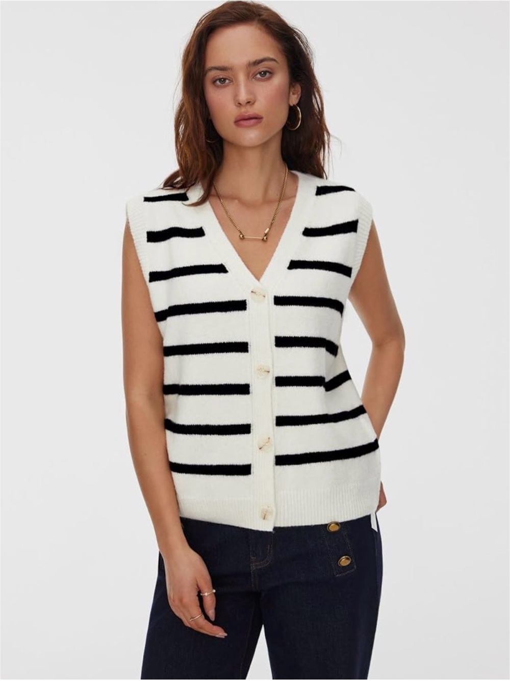 CIDER Oversized Womens Sweater Vest Striped Sleeveless Button Down Cardigan
